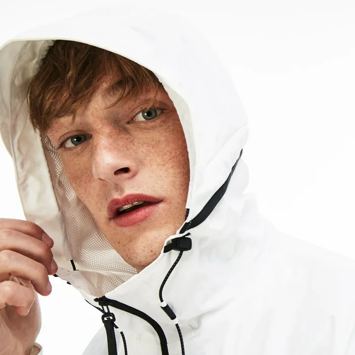 Motion Collapsible Colorblock Windbreaker WhiteBlack Mens Lacoste Jackets and Coats Cheap On Sale