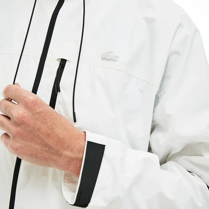 Motion Collapsible Colorblock Windbreaker WhiteBlack Mens Lacoste Jackets and Coats Cheap On Sale
