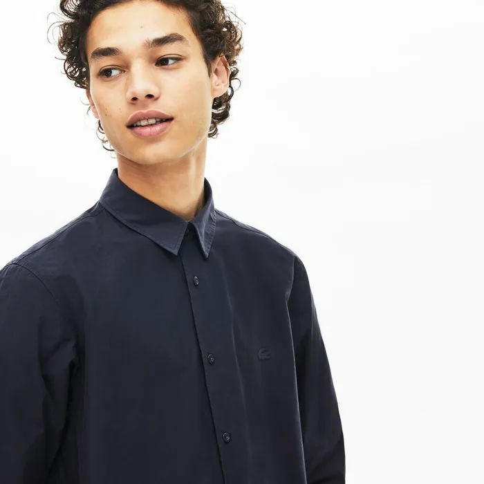 Motion Ergonomic Paneled Stretch Cotton Shirt Dark Grey Mens Lacoste Button Down Shirts Shop Online