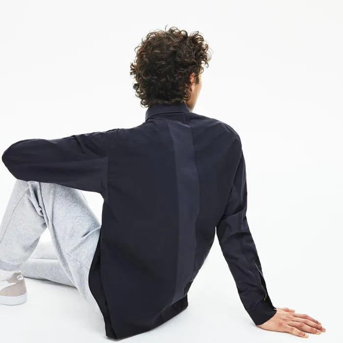 Motion Ergonomic Paneled Stretch Cotton Shirt Dark Grey Mens Lacoste Button Down Shirts Shop Online