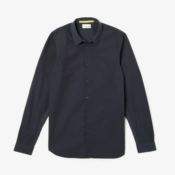 Motion Ergonomic Paneled Stretch Cotton Shirt Dark Grey Mens Lacoste Button Down Shirts Shop Online