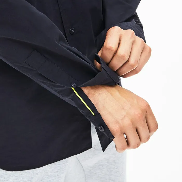 Motion Ergonomic Paneled Stretch Cotton Shirt Dark Grey Mens Lacoste Button Down Shirts Shop Online