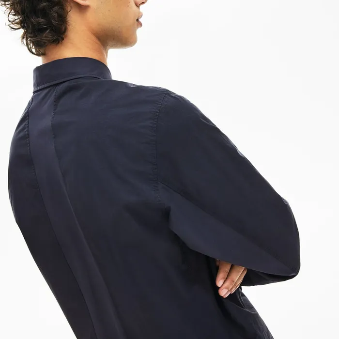 Motion Ergonomic Paneled Stretch Cotton Shirt Dark Grey Mens Lacoste Button Down Shirts Shop Online