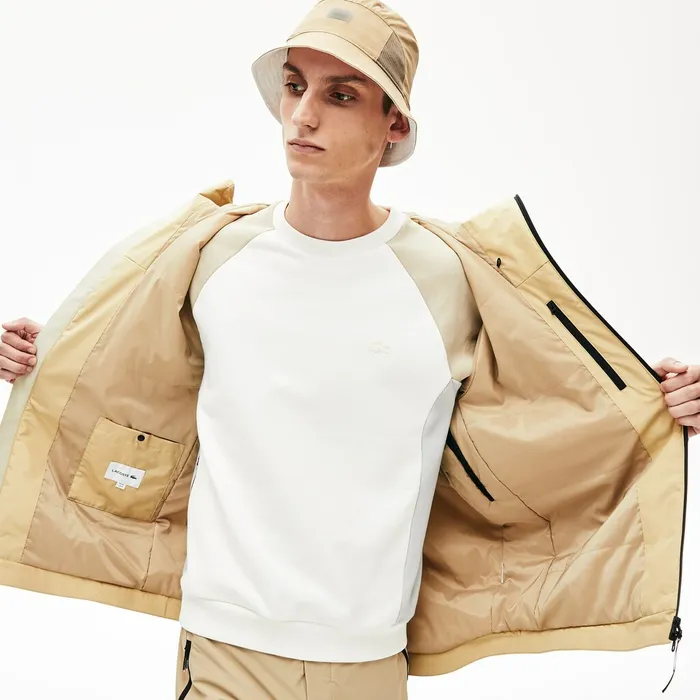 Motion Lightweight Quilted Short Parka BeigeGrey Mens Lacoste Jackets and Coats Online