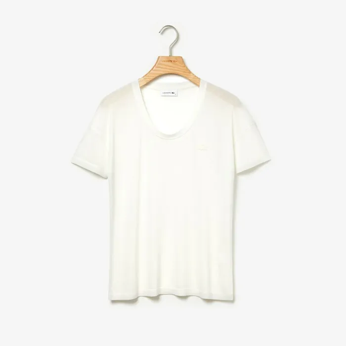 Motion Lightweight Ribbed Lyocell TShirt White Womens Lacoste TShirts For Sale
