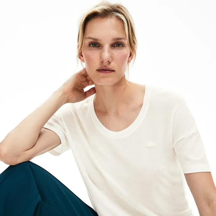 Motion Lightweight Ribbed Lyocell TShirt White Womens Lacoste TShirts For Sale
