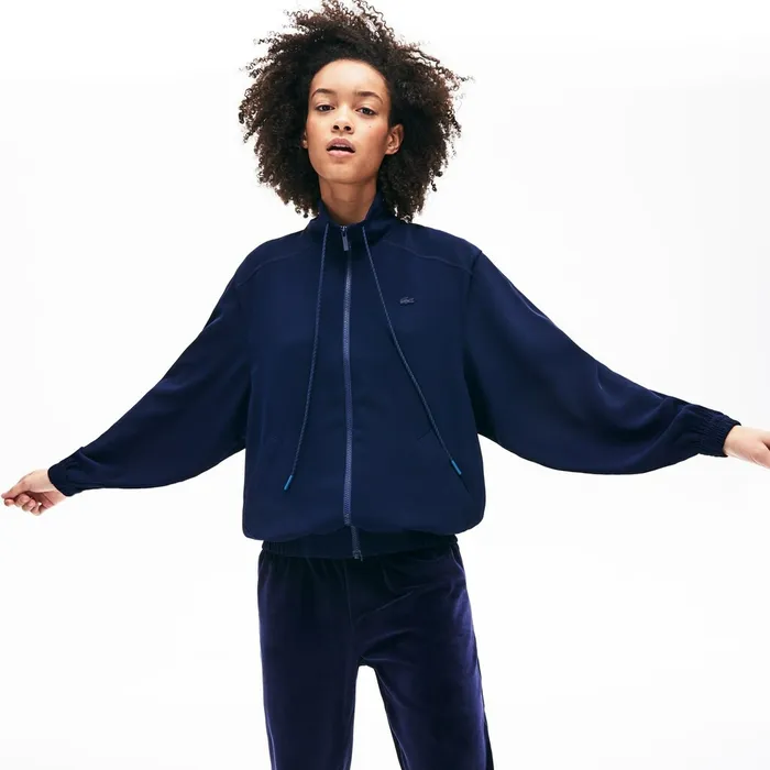 Motion Oversized Twill Zippered Jacket Navy Blue Womens Lacoste Sweaters and Sweatshirts Gift 4 You