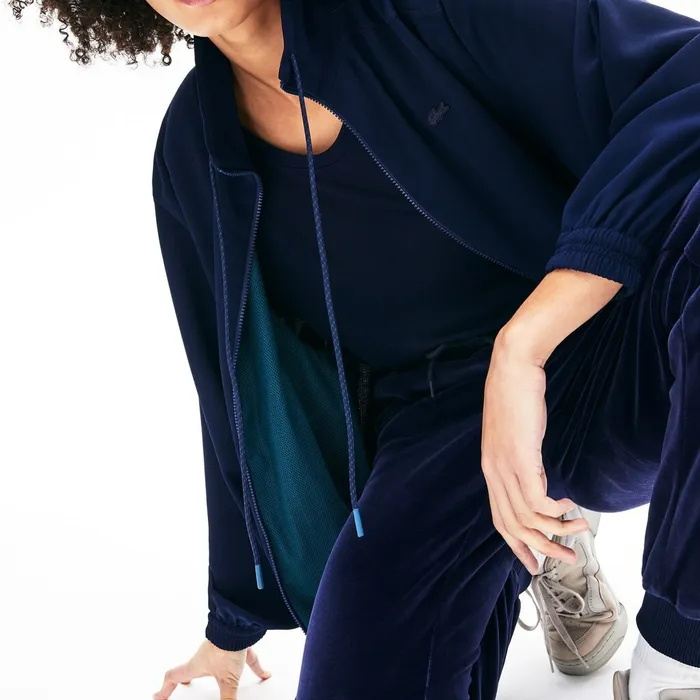 Motion Oversized Twill Zippered Jacket Navy Blue Womens Lacoste Sweaters and Sweatshirts Gift 4 You