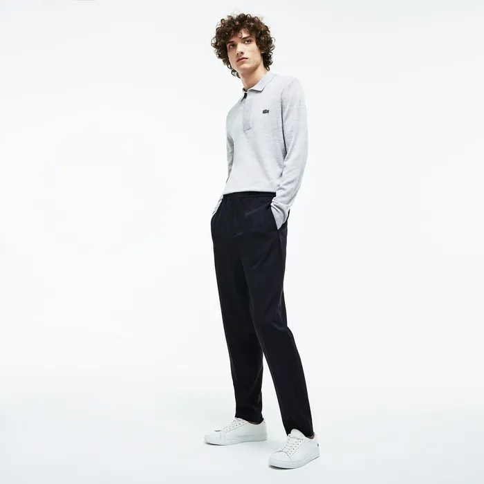 Motion Pleated Stretch Wool Twill Chino Pants Navy Blue Mens Lacoste Pants and Shorts Outlet Motion Pleated Stretch Wool Twill Chino Pants Navy Blue Mens Lacoste Pants and Shorts Outlet
