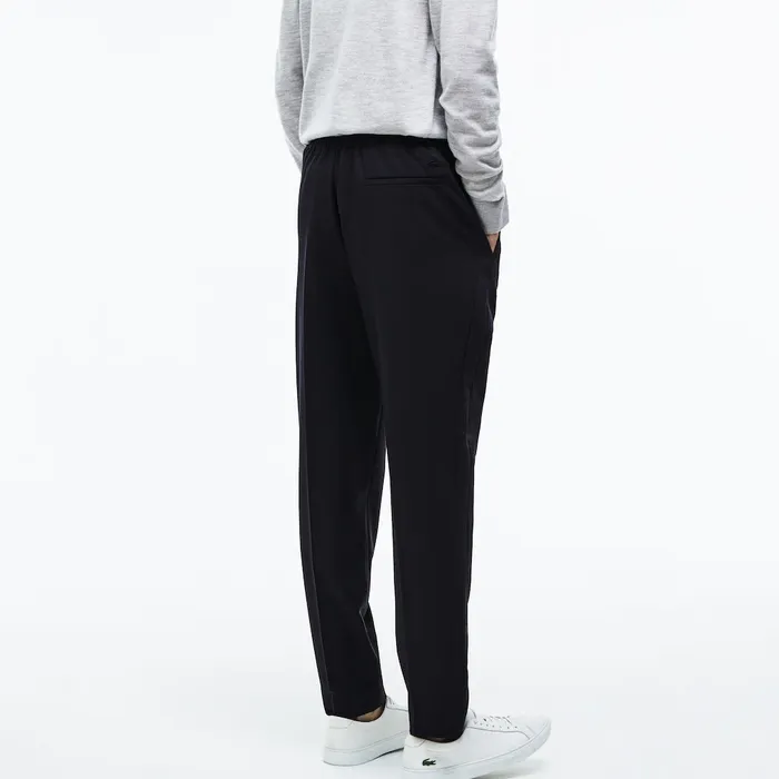 Motion Pleated Stretch Wool Twill Chino Pants Navy Blue Mens Lacoste Pants and Shorts Outlet