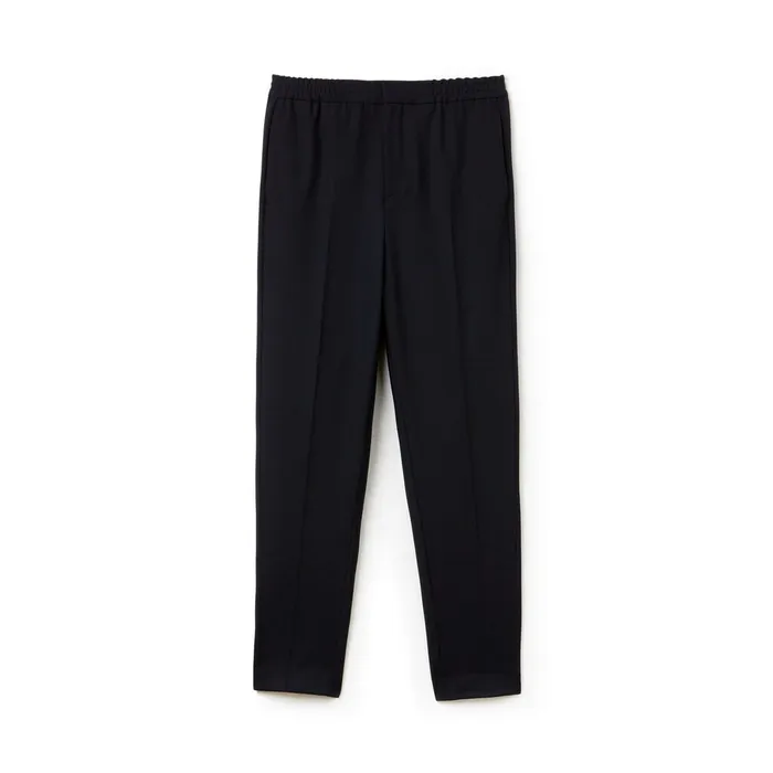 Motion Pleated Stretch Wool Twill Chino Pants Navy Blue Mens Lacoste Pants and Shorts Outlet