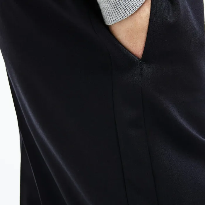 Motion Pleated Stretch Wool Twill Chino Pants Navy Blue Mens Lacoste Pants and Shorts Outlet