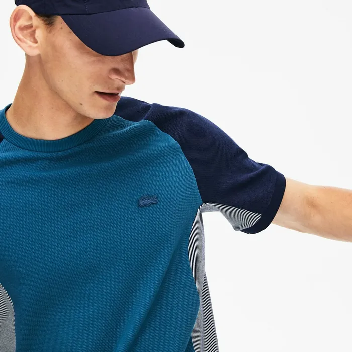 Motion Regular Fit Colorblock CottonPiqu Performance Tshirt Navy BlueGreyNavy Blue Mens Lacoste TShirts For Sale