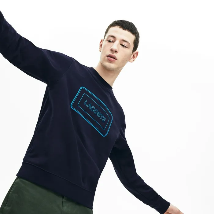 Motion Regular Fit Crew Neck Cotton Sweatshirt Navy Blue Mens Lacoste Sweatshirts Outlet Factory