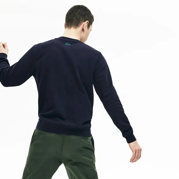 Motion Regular Fit Crew Neck Cotton Sweatshirt Navy Blue Mens Lacoste Sweatshirts Outlet Factory