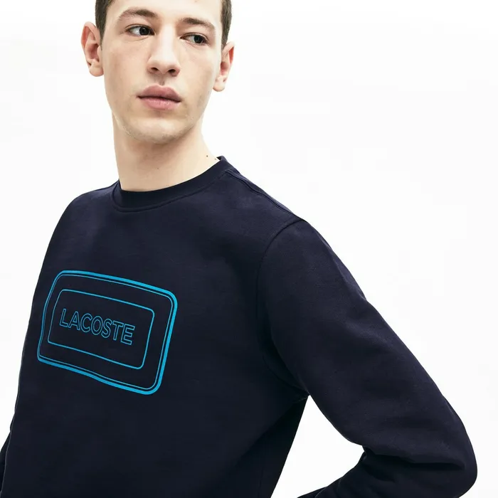 Motion Regular Fit Crew Neck Cotton Sweatshirt Navy Blue Mens Lacoste Sweatshirts Outlet Factory