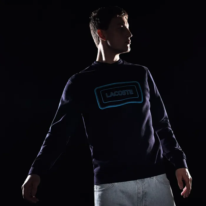 Motion Regular Fit Crew Neck Cotton Sweatshirt Navy Blue Mens Lacoste Sweatshirts Outlet Factory