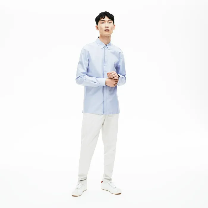 Motion Slim Fit Cotton Mini Piqu Shirt Light Blue Mens Lacoste Button Down Shirts USA