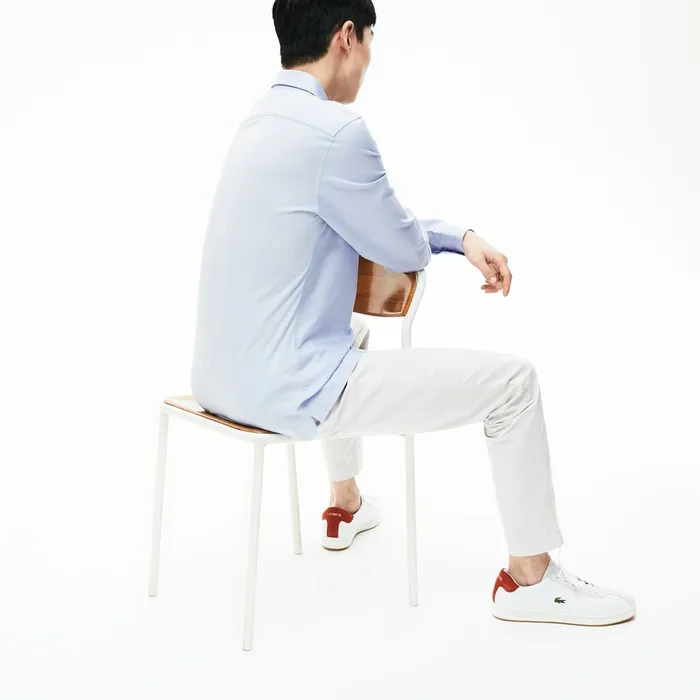 Motion Slim Fit Cotton Mini Piqu Shirt Light Blue Mens Lacoste Button Down Shirts USA