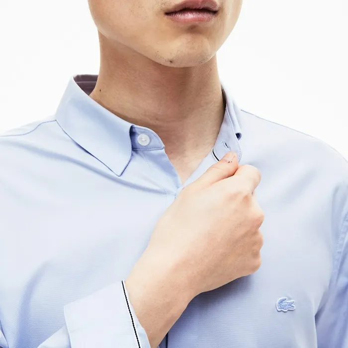 Motion Slim Fit Cotton Mini Piqu Shirt Light Blue Mens Lacoste Button Down Shirts USA