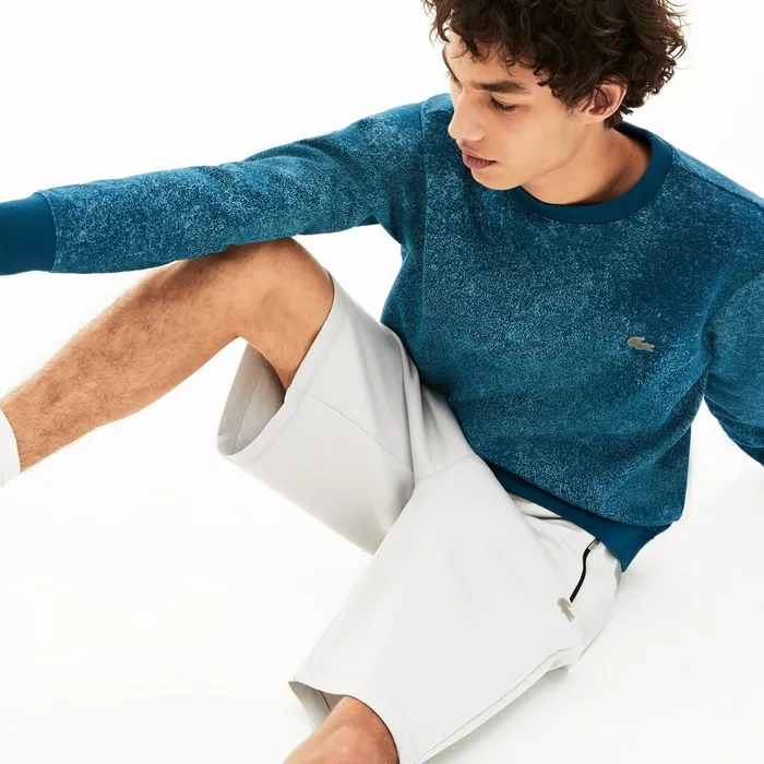 Motion Textured Crew Neck Sweatshirt Blue Mens Lacoste Sweatshirts Near Me