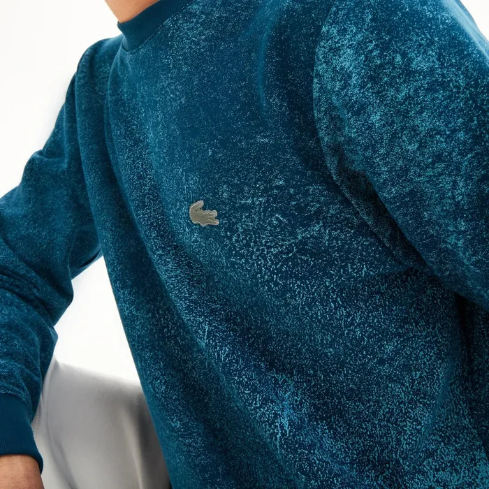 Motion Textured Crew Neck Sweatshirt Blue Mens Lacoste Sweatshirts Near Me