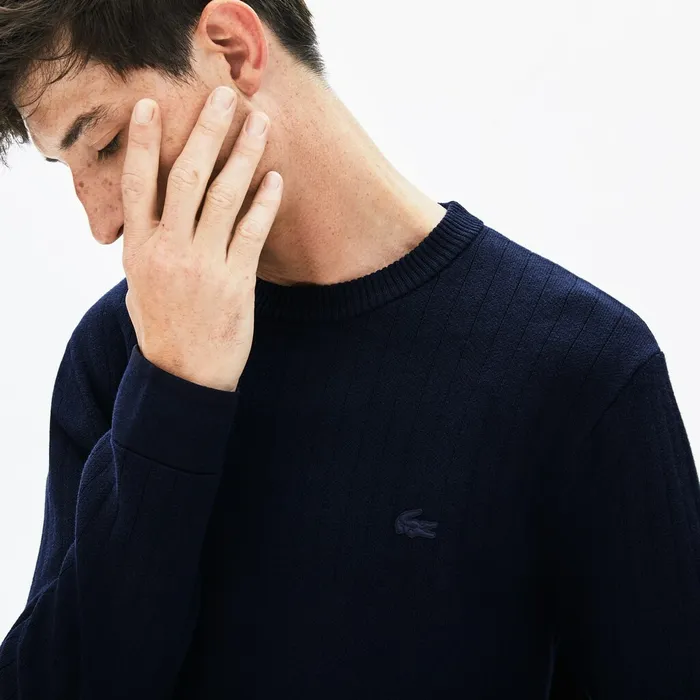Motion Thermoregulating Crewneck Sweater Navy BlueBlackYellow Mens Lacoste Sweaters Online Outlet Store