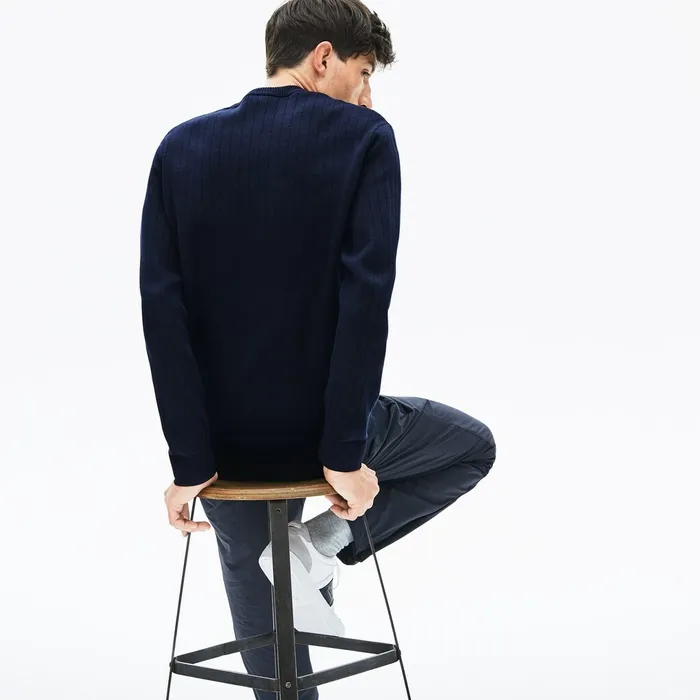 Motion Thermoregulating Crewneck Sweater Navy BlueBlackYellow Mens Lacoste Sweaters Online Outlet Store