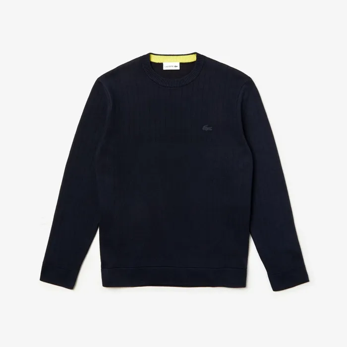Motion Thermoregulating Crewneck Sweater Navy BlueBlackYellow Mens Lacoste Sweaters Online Outlet Store