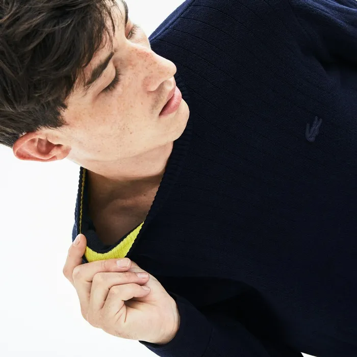 Motion Thermoregulating Crewneck Sweater Navy BlueBlackYellow Mens Lacoste Sweaters Online Outlet Store