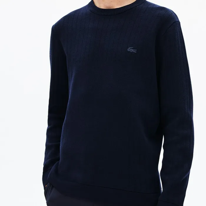 Motion Thermoregulating Crewneck Sweater Navy BlueBlackYellow Mens Lacoste Sweaters Online Outlet Store