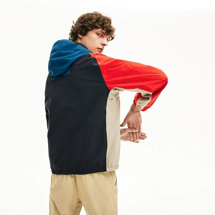Motion WaterResistant Colorblock Zip Jacket Dark GreyNavy BlueRedBeige Mens Lacoste Jackets and Coats On Sale