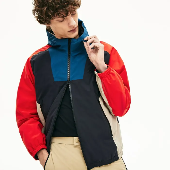 Motion WaterResistant Colorblock Zip Jacket Dark GreyNavy BlueRedBeige Mens Lacoste Jackets and Coats On Sale