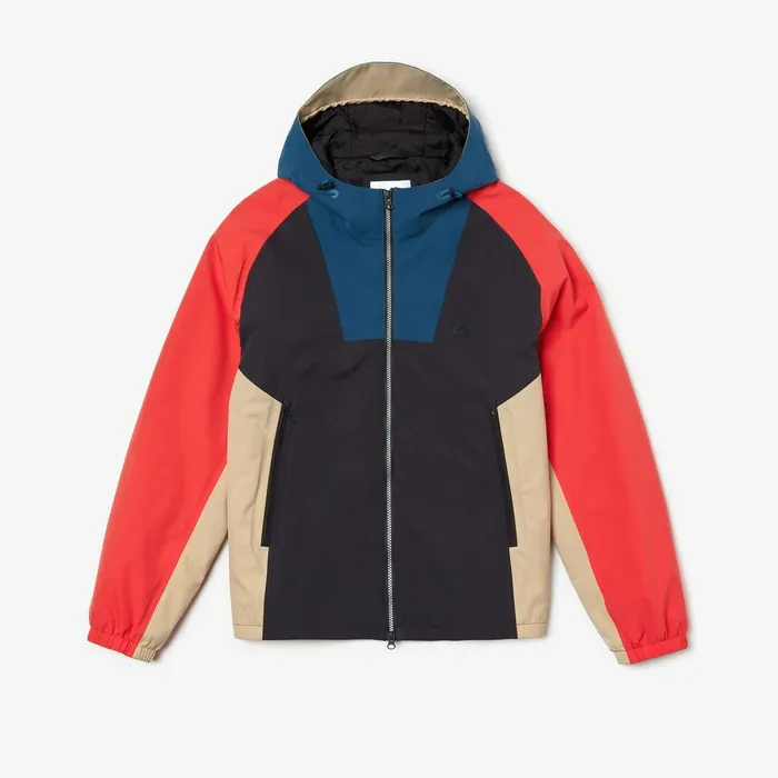 Motion WaterResistant Colorblock Zip Jacket Dark GreyNavy BlueRedBeige Mens Lacoste Jackets and Coats On Sale