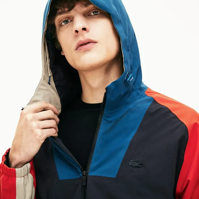 Motion WaterResistant Colorblock Zip Jacket Dark GreyNavy BlueRedBeige Mens Lacoste Jackets and Coats On Sale