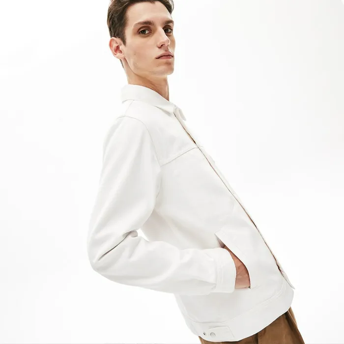 MultiPocket Denim Jacket White Mens Lacoste Jackets and Coats Online Store