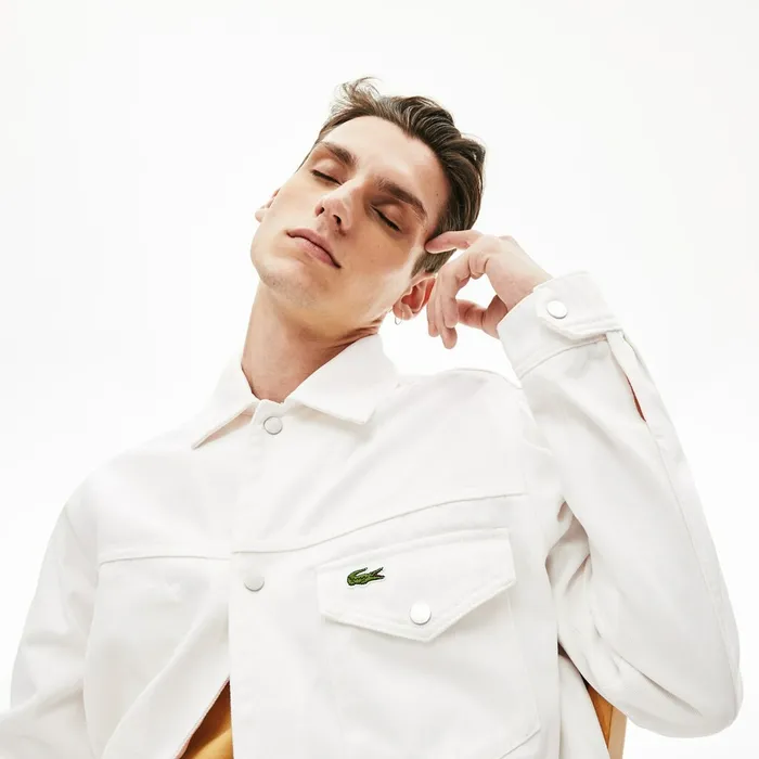 MultiPocket Denim Jacket White Mens Lacoste Jackets and Coats Online Store