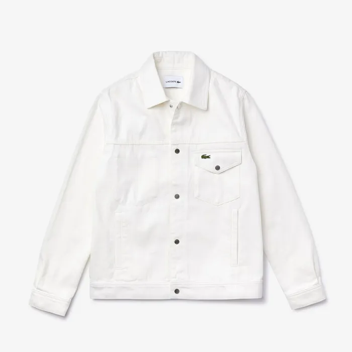MultiPocket Denim Jacket White Mens Lacoste Jackets and Coats Online Store