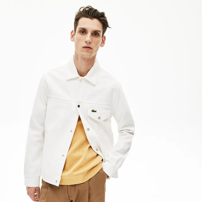 MultiPocket Denim Jacket White Mens Lacoste Jackets and Coats Online Store
