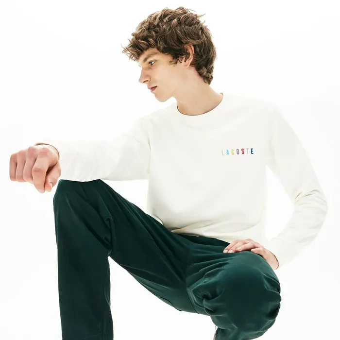 Multicolor Logo Fleece Sweatshirt White Mens Lacoste Sweatshirts Near Me