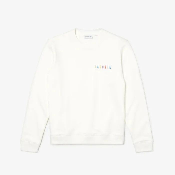Multicolor Logo Fleece Sweatshirt White Mens Lacoste Sweatshirts Near Me