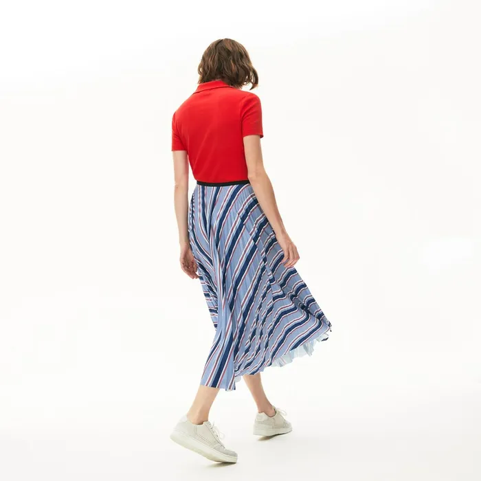 MultiColor Striped Pleated Skirt PurpleNavy BlueWhiteRed Womens Lacoste Dresses and Skirts For Sale Online