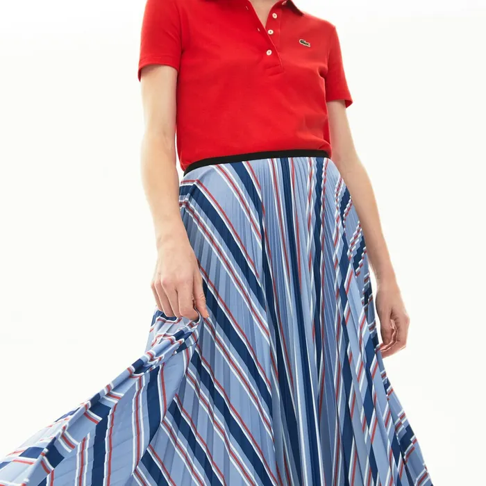 MultiColor Striped Pleated Skirt PurpleNavy BlueWhiteRed Womens Lacoste Dresses and Skirts For Sale Online