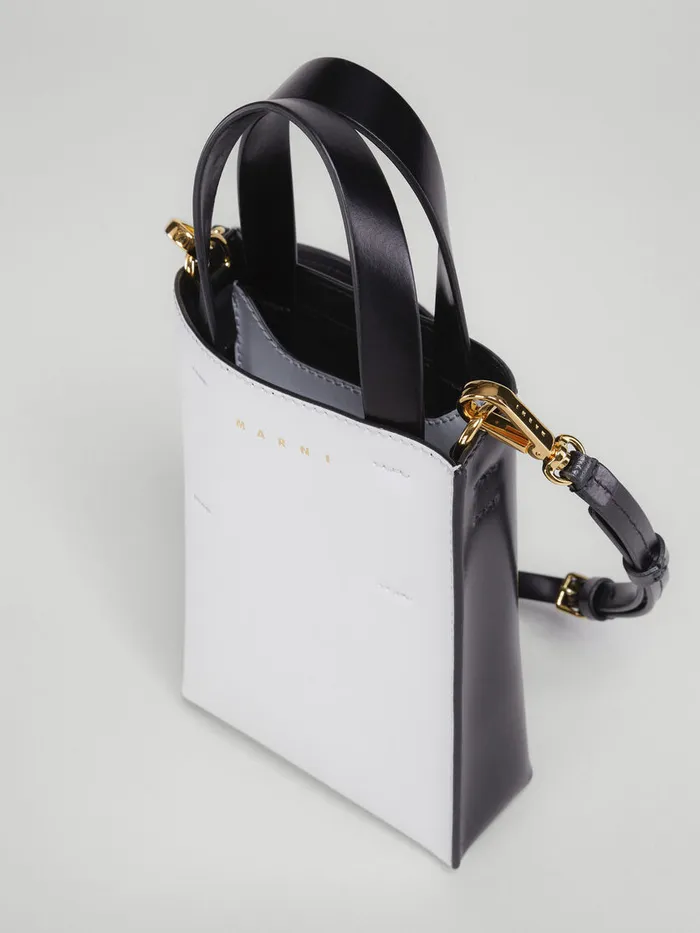 MUSEO Nano Bag In White And Black Leather Women Marni Crossbody Bags
