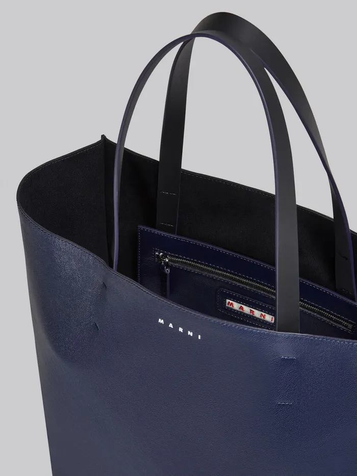 Museo Soft Large Bag In Black And Blue Leather Men Marni Tote Bags