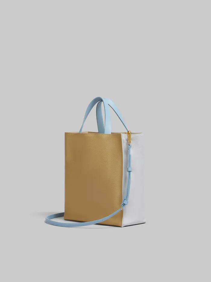 Museo Soft Mini Bag In Grey Beige And Blue Leather With Marni Mending Women Marni Tote Bags