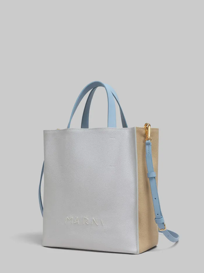 Museo Soft Mini Bag In Grey Beige And Blue Leather With Marni Mending Women Marni Tote Bags