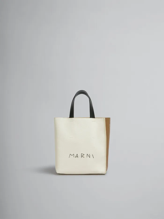 Museo Soft Mini Bag In Ivory And Brown Leather With Marni Mending Women Marni Tote Bags Museo Soft Mini Bag In Ivory And Brown Leather With Marni Mending Women Marni Tote Bags