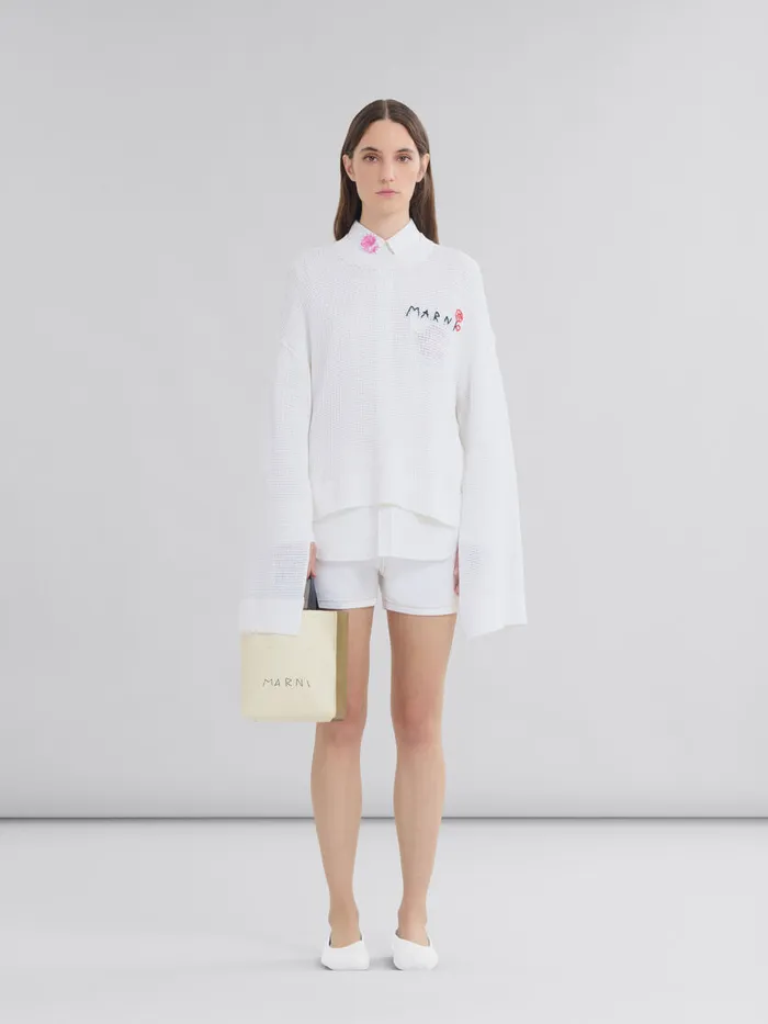 Museo Soft Mini Bag In Ivory And Brown Leather With Marni Mending Women Marni Tote Bags