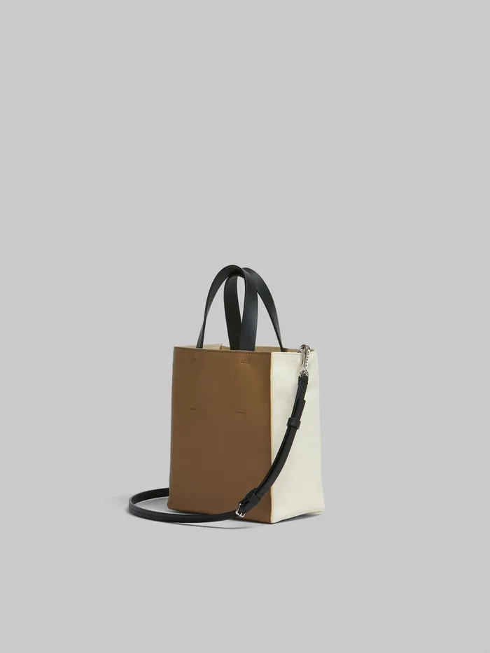 Museo Soft Mini Bag In Ivory And Brown Leather With Marni Mending Women Marni Tote Bags